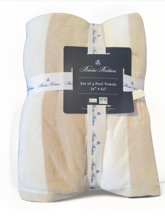 Brooks Brothers Other - 4 Brooks Brothers Tan White Cabana Stripe 34” x 64” Pool Towels Set of 4 New